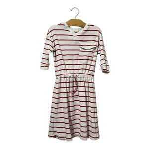 Melange Girls Dress Size 8 Red White Stripes Elastic Drawstring Waist V Neck